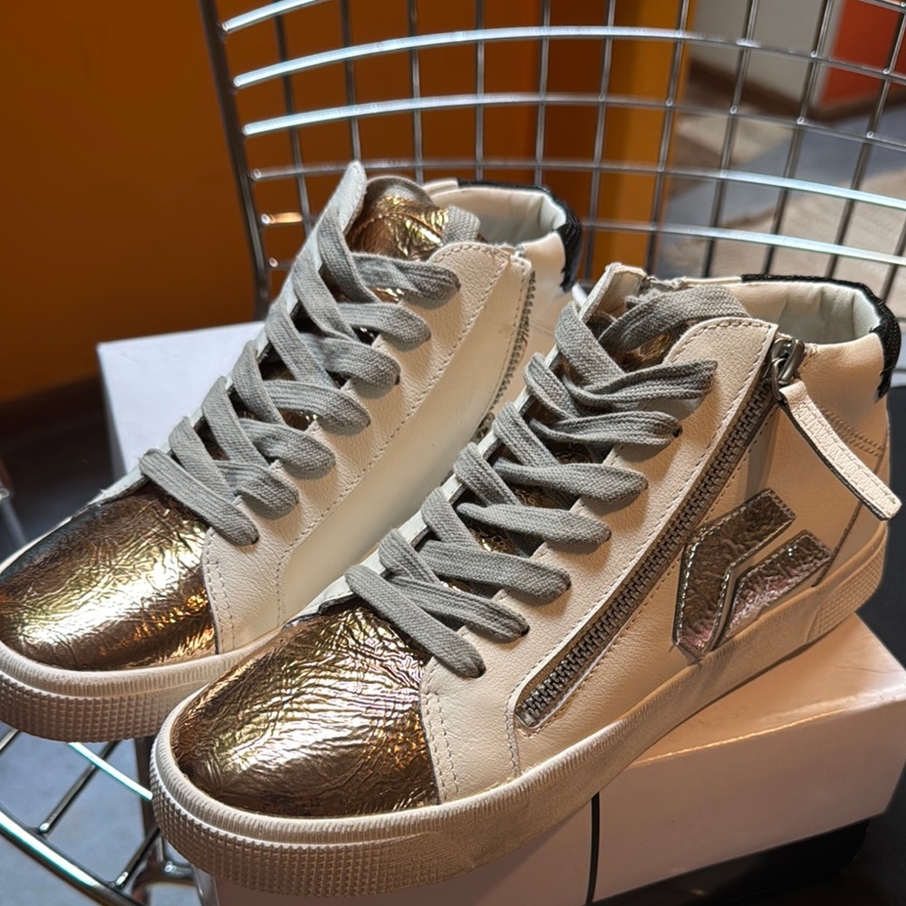 NEW!  Gold and White High-Top Sneakers